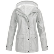 DDAPJ pyju Fleece Lined Raincoat for Women 2023 Clearance,Waterproof Rain Jacket Hood Solid Color Lightweight Outdoor Windbreaker Jackets Outerwear S - 5XL